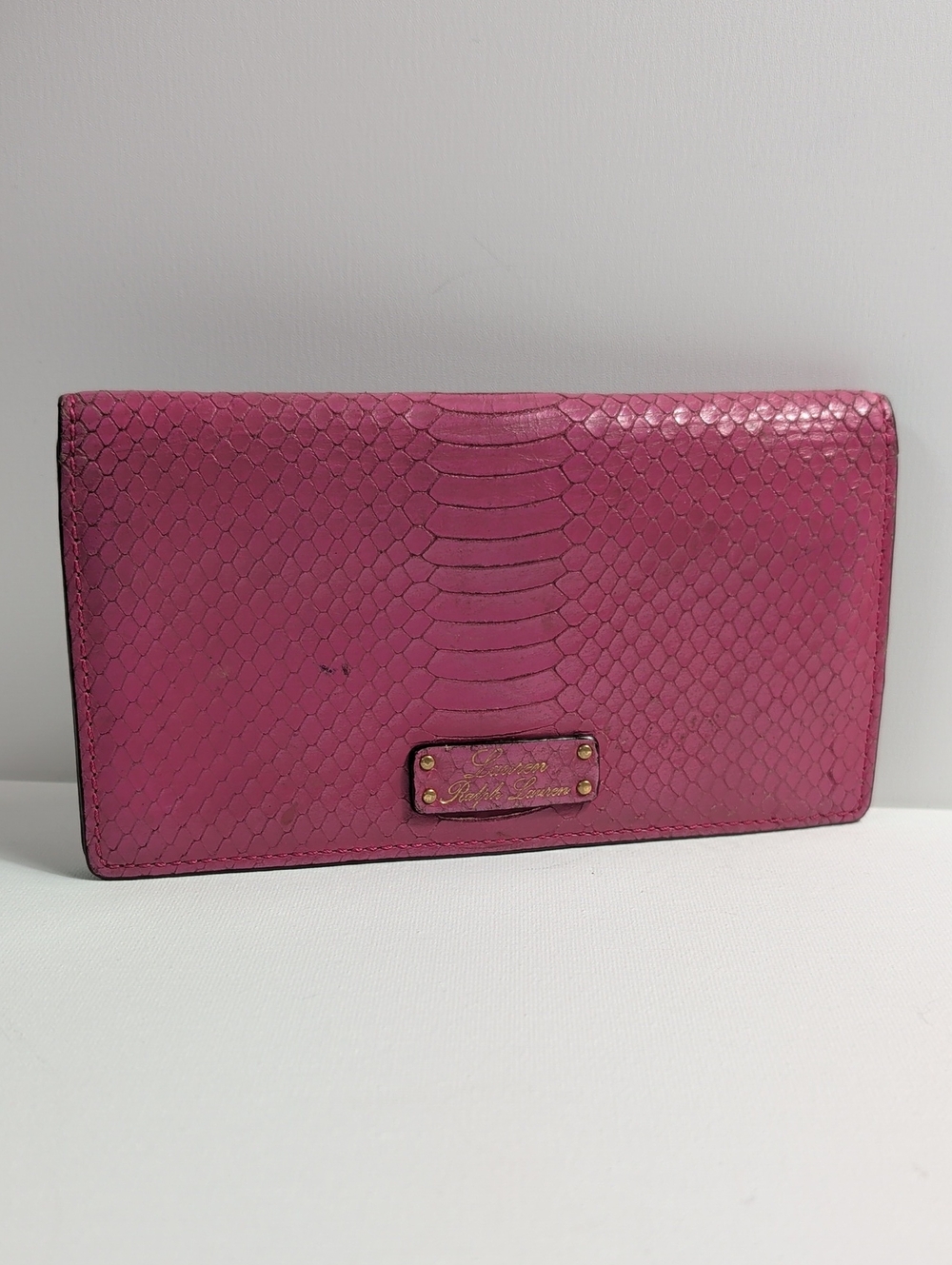 Lauren Ralph Lauren Hot Pink Python-Embossed Leather Slim Wallet